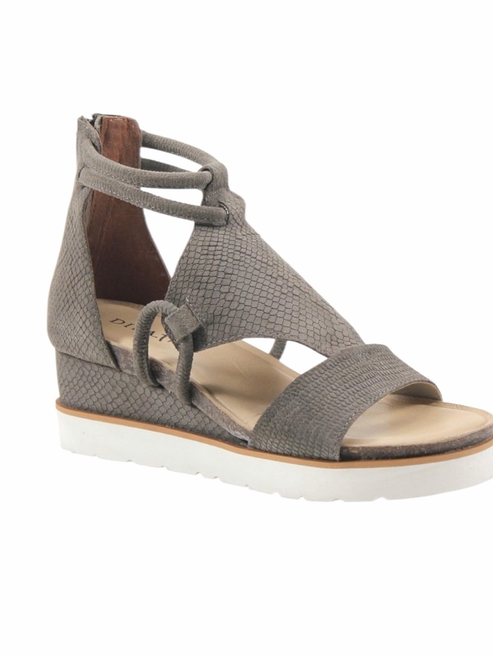 Textured Grey Wedge Sandal with Ankle Straps